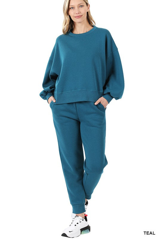 Balloon Sleeve Sweatshirt & Sweatpants Set