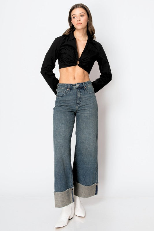 TUMMY CONTROL HIGH RISE CUFFED A WIDE LEG JEANS