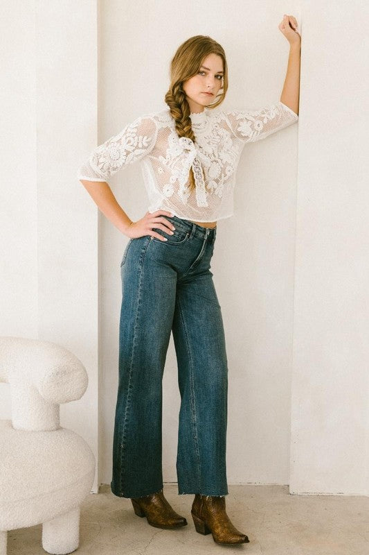 TUMMY CONTROL HIGH RISE CUFFED A WIDE LEG JEANS