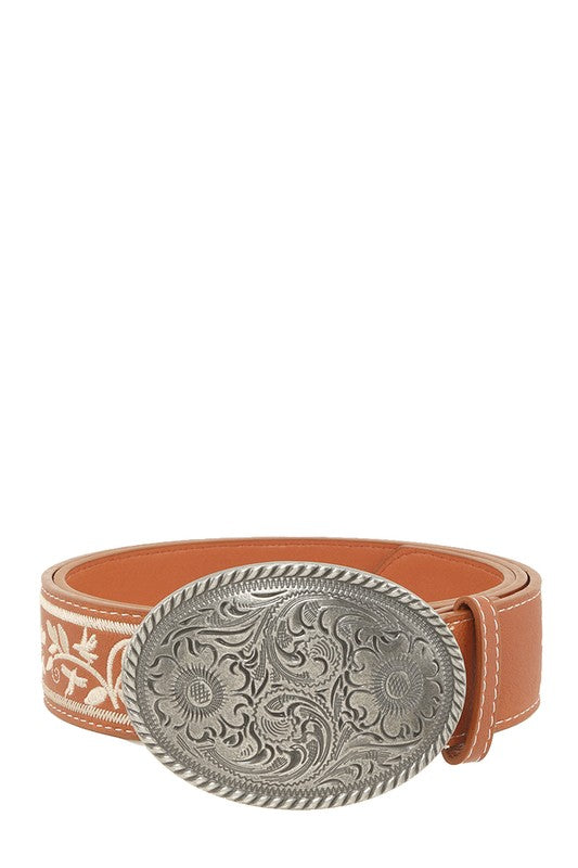 Metal Oval Buckle Flower Belt