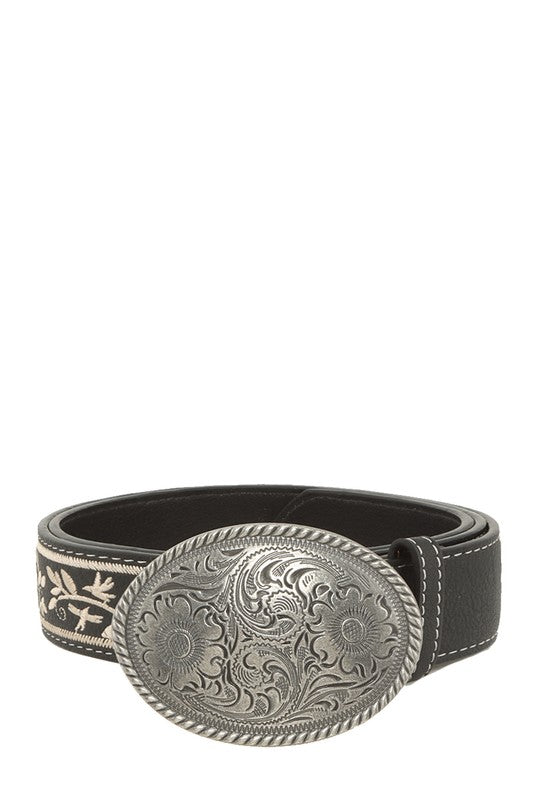 Metal Oval Buckle Flower Belt